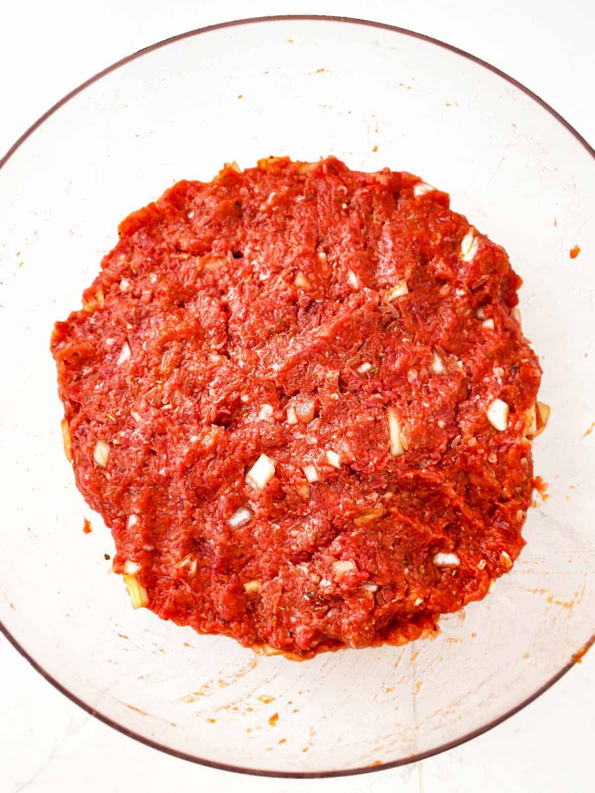 stuffed pepper filling in large glass bowl